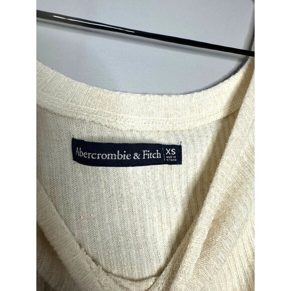 Abercrombie & Fitch Womens XS Oversized Ribbed Knit Tie-Front Cream Crop Top - Picture 5 of 9